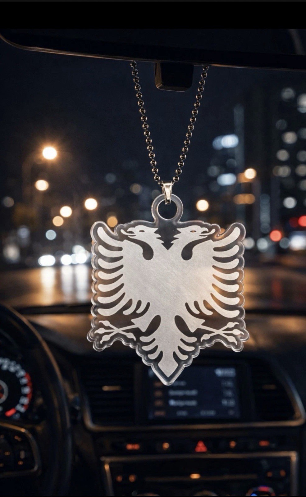Albania Transparent Car Mirror Pendant + Chain Albania Eagle Approx 6x7cm