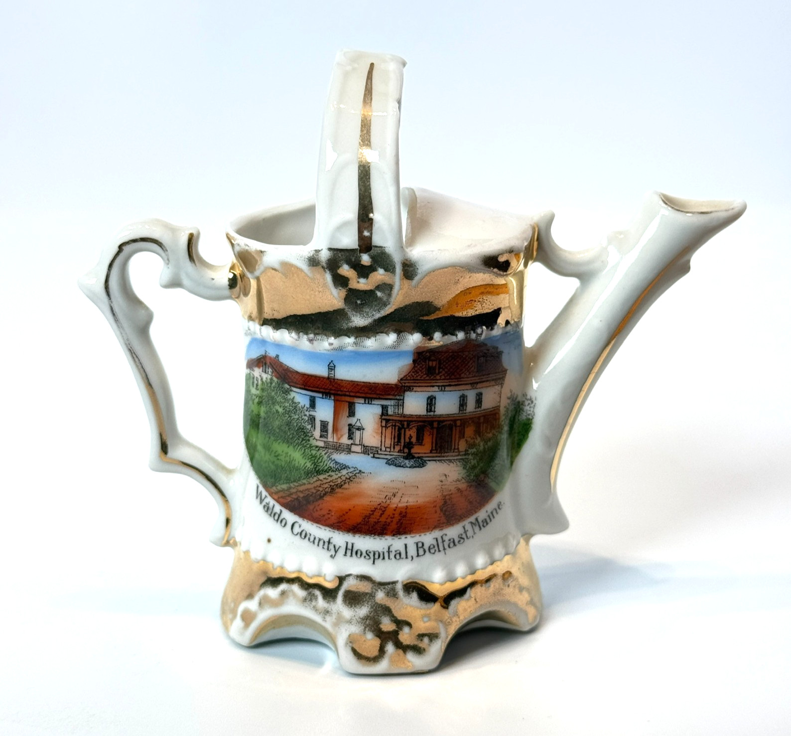 BELFAST - Waldo Hospital MAINE ME Antique Souvenir China TRINKET Teapot Creamer BELFAST - Waldo Hospital MAINE ME Antique Souvenir China TRINKET Teapot Creamer
