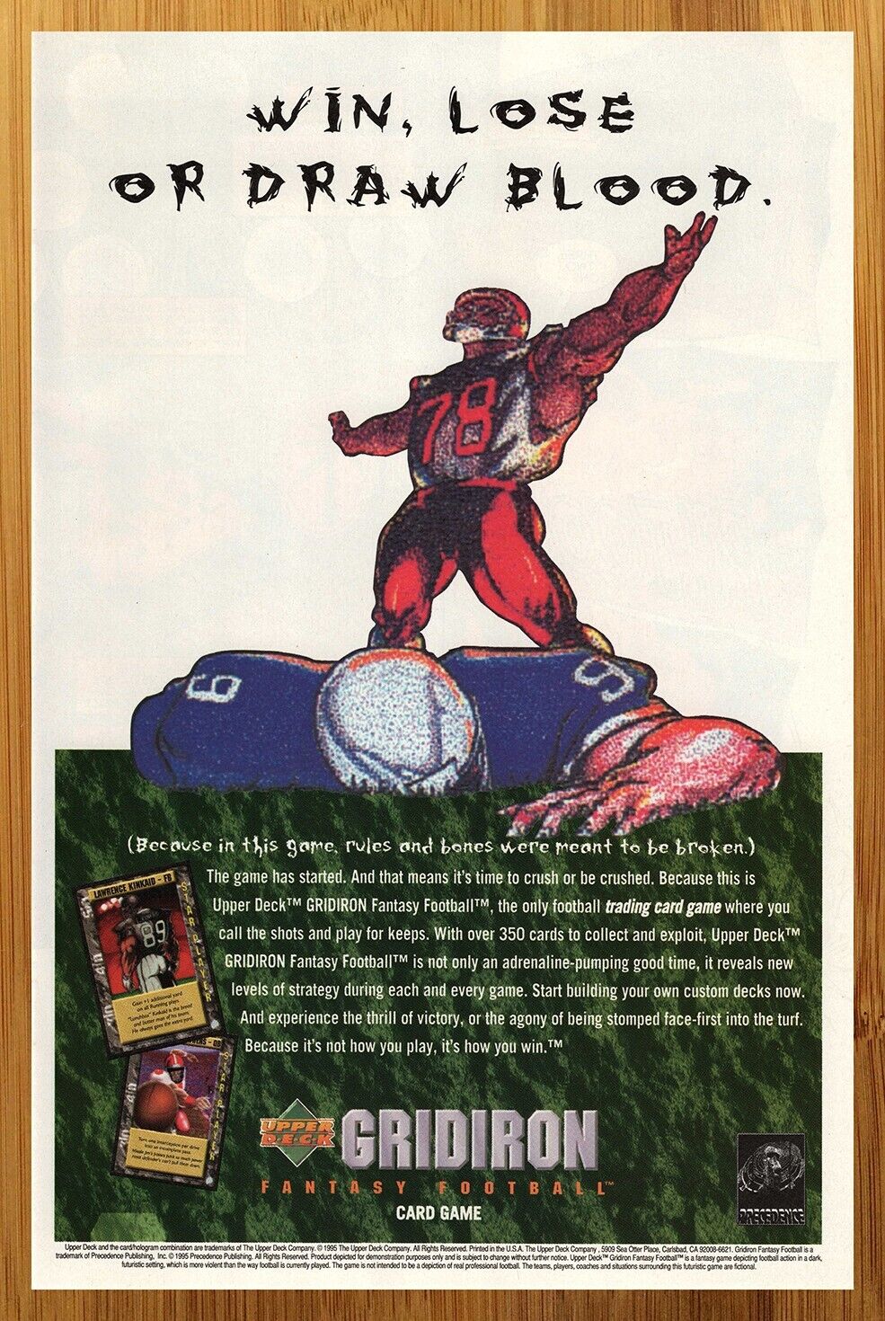 1995 Upper Deck Gridiron Fantasy Football Trading Card Game Print Ad/Poster 90s