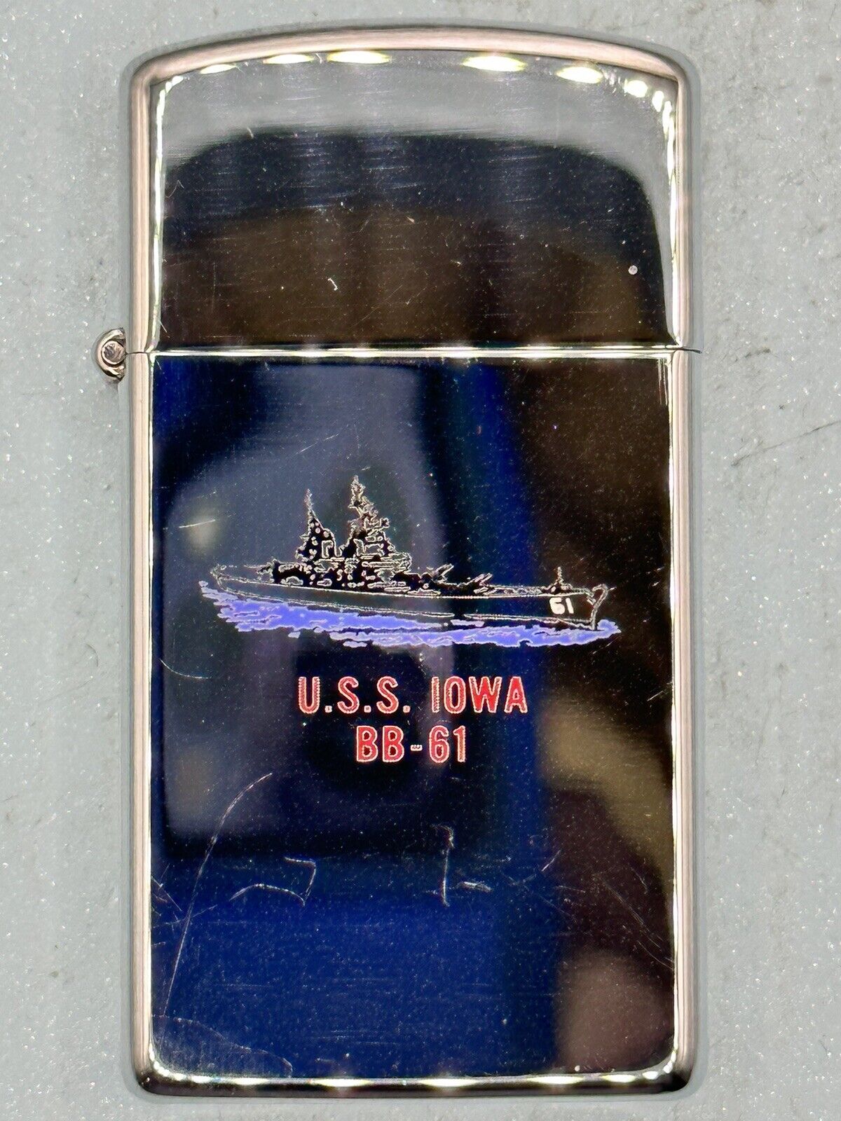 Vintage 1983 USS Iowa BB 61 Double Sided HP Chrome Slim Zippo Lighter NEW