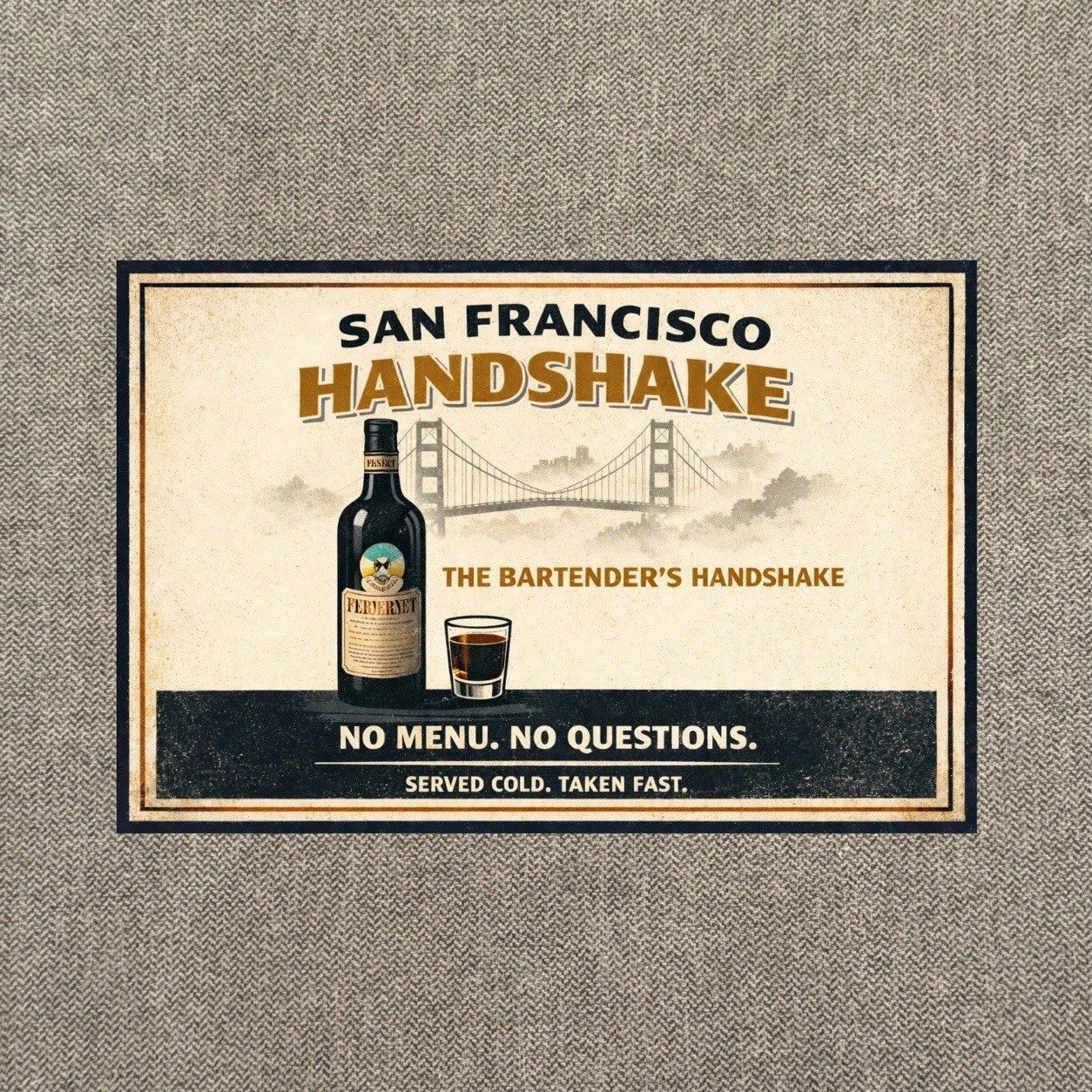The San Francisco Handshake Metal Sign 12” Bar Bartender Fernet Branca ON The San Francisco Handshake Metal Sign 12” Bar Bartender Fernet Branca ON