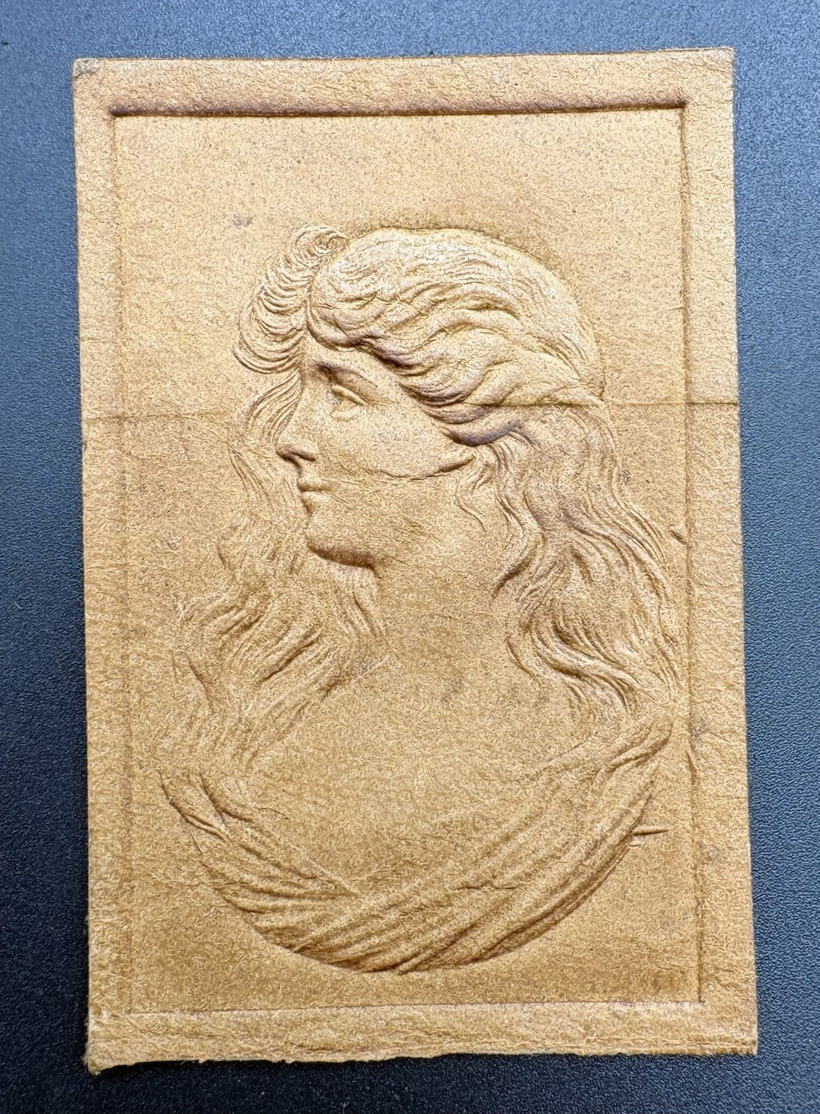 c1910 Woman Lady Portrait Tobacco Leather Antique Embossed Art Nouveau Premium c1910 Woman Lady Portrait Tobacco Leather Antique Embossed Art Nouveau Premium