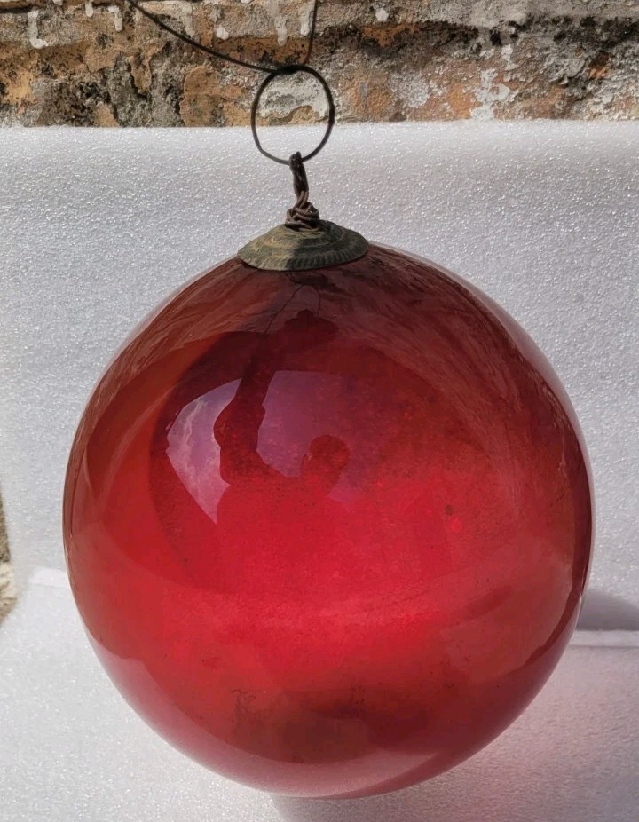 RARE VINTAGE RED GLASS KUGEL BALL ORNAMENT CHRISTMAS SHINY BRITE MADE INGERMANY 