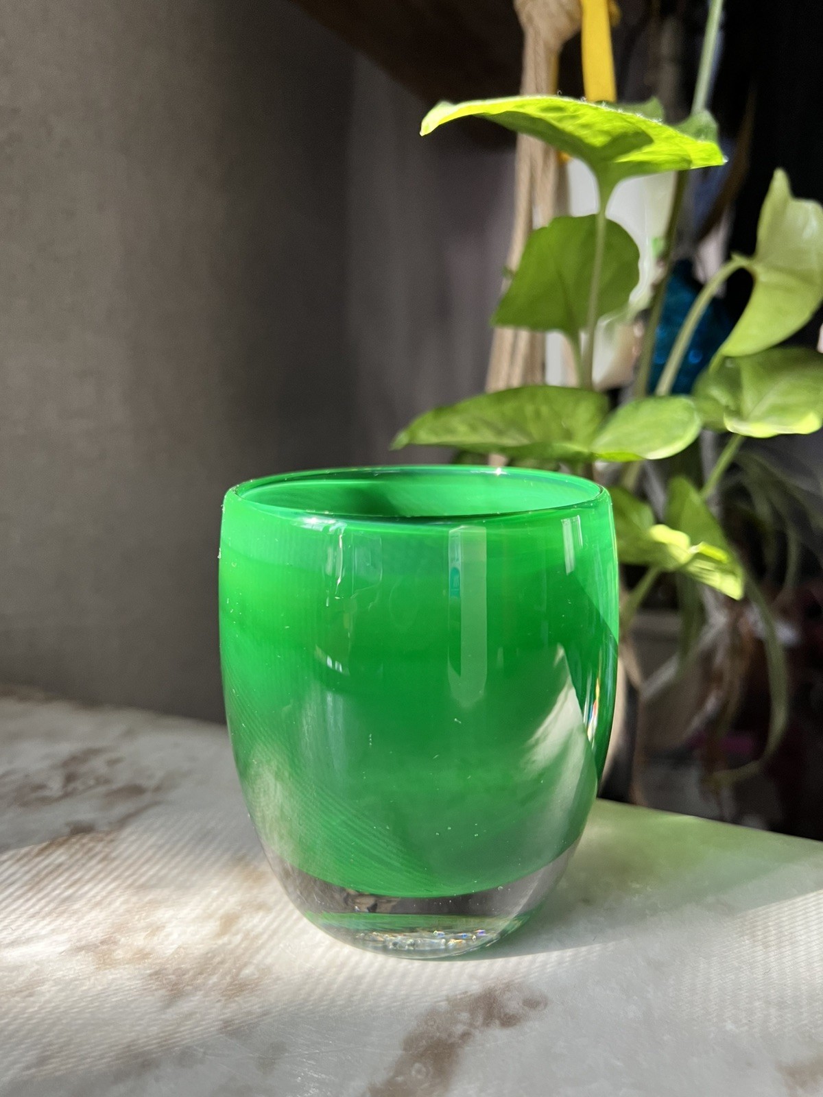 Glassybaby Studio Art Glass Handblown Candle Holder Mistletoe Green Triskelion