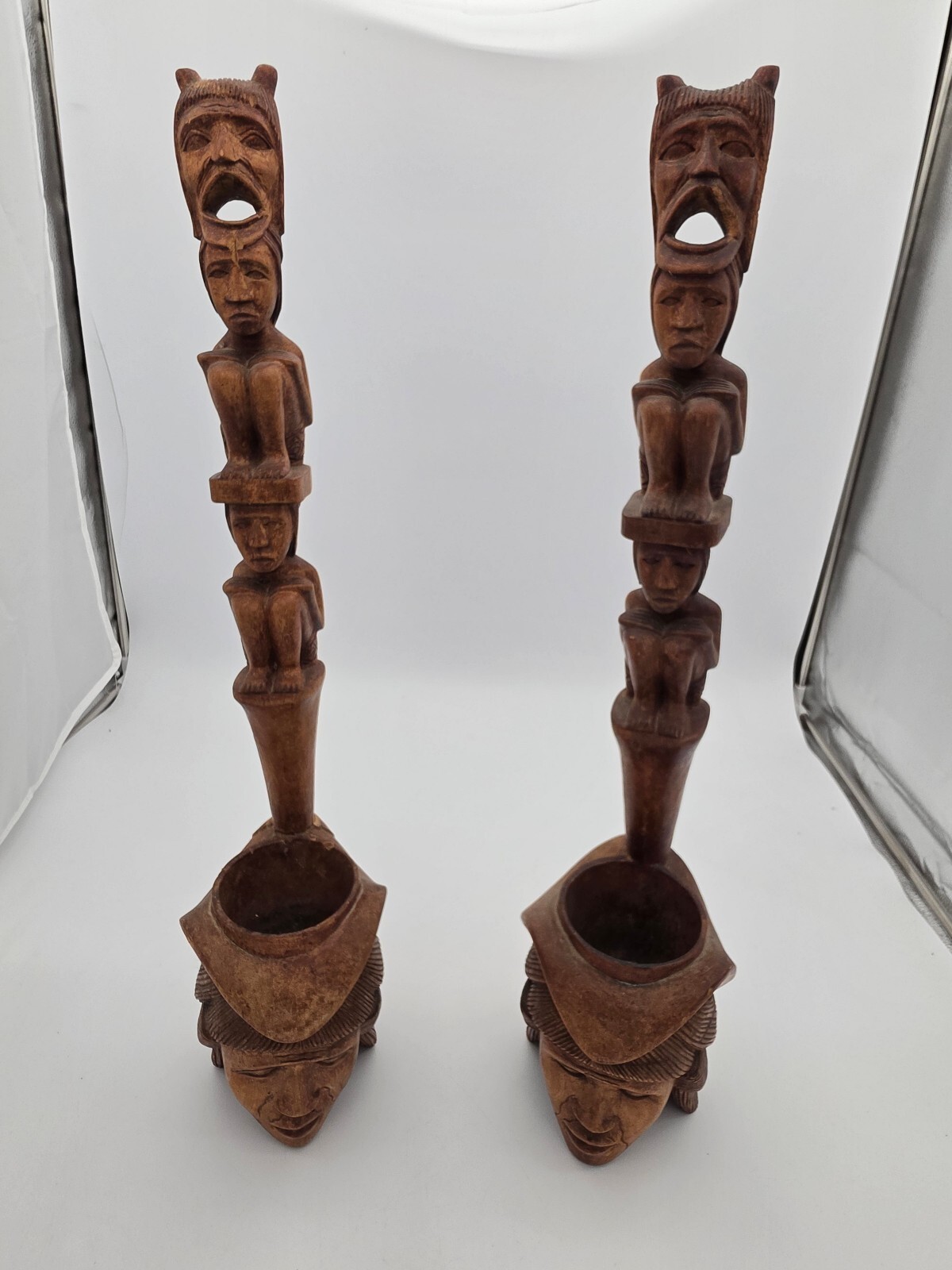 Vintage Pair Hand Carved Wood Figural Pipes African Tribal Style Folk Art 27 Vintage Pair Hand Carved Wood Figural Pipes African Tribal Style Folk Art 27