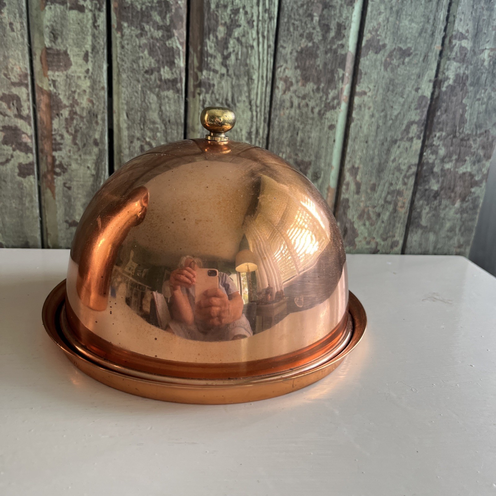 Beautiful Vintage Copper Cloche Or Butter Dish Weighted Bottom Gold Tone Knob Beautiful Vintage Copper Cloche Or Butter Dish Weighted Bottom Gold Tone Knob
