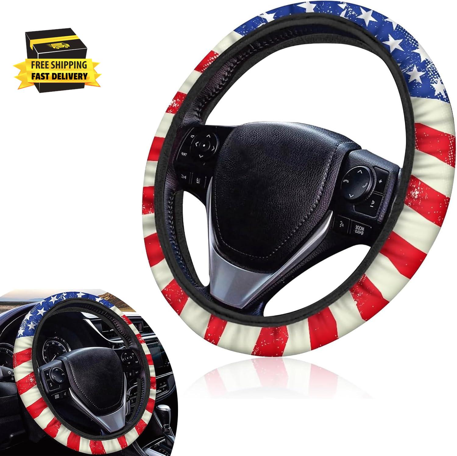 1 PC Car Steering Wheel Cover, American Flag Pattern Steering Wheel Cover, Car D 1 PC Car Steering Wheel Cover, American Flag Pattern Steering Wheel Cover, Car D