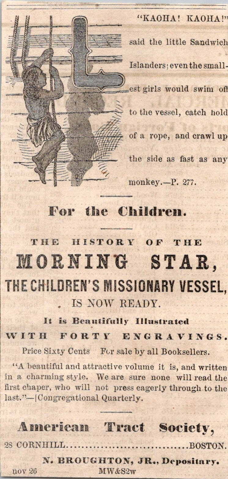 History of the Morning Star N. Broughton Jr. 1860 Boston Ad 5AK9-M26 History of the Morning Star N. Broughton Jr. 1860 Boston Ad 5AK9-M26