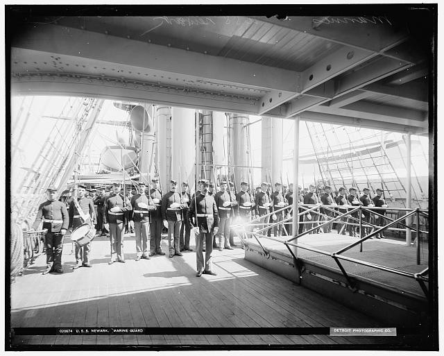 Photo:U.S.S. Newark Marine Guard 1900s Sailors on Ship Deck