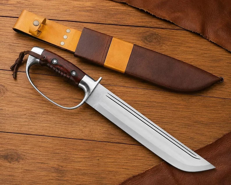 Dragon Tooth Bowie Knife Custom Handmade Carbon Steel D-Guard Camping Knife
