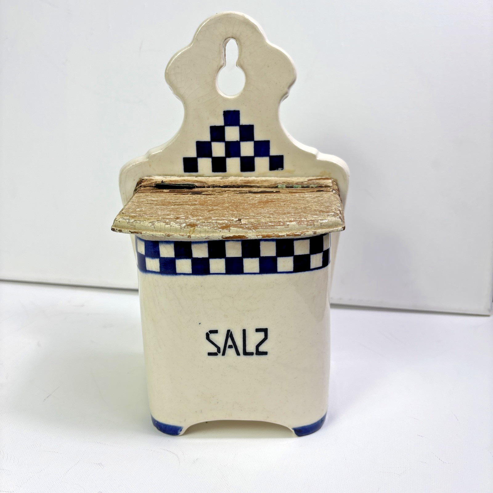 Vintage Stoneware Salt (Salz) Box Wood Lid 10 Vintage Stoneware Salt (Salz) Box Wood Lid 10
