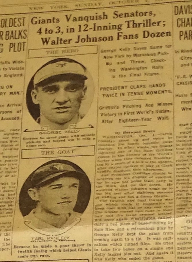 Walter Johnson World Series - October 5 1924 NY City daily newspaper (The World) Walter Johnson World Series - October 5 1924 NY City daily newspaper (The World)
