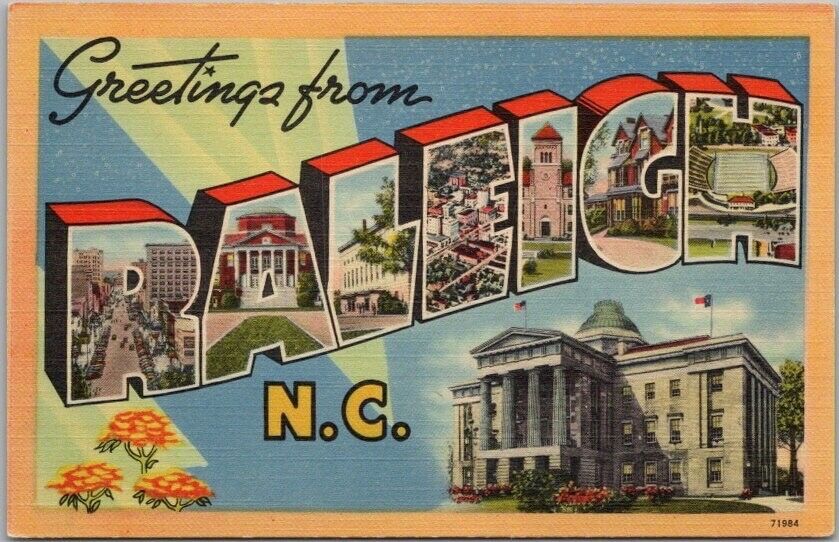RALEIGH, North Carolina Large Letter Postcard State Capitol View / Tichnor Linen