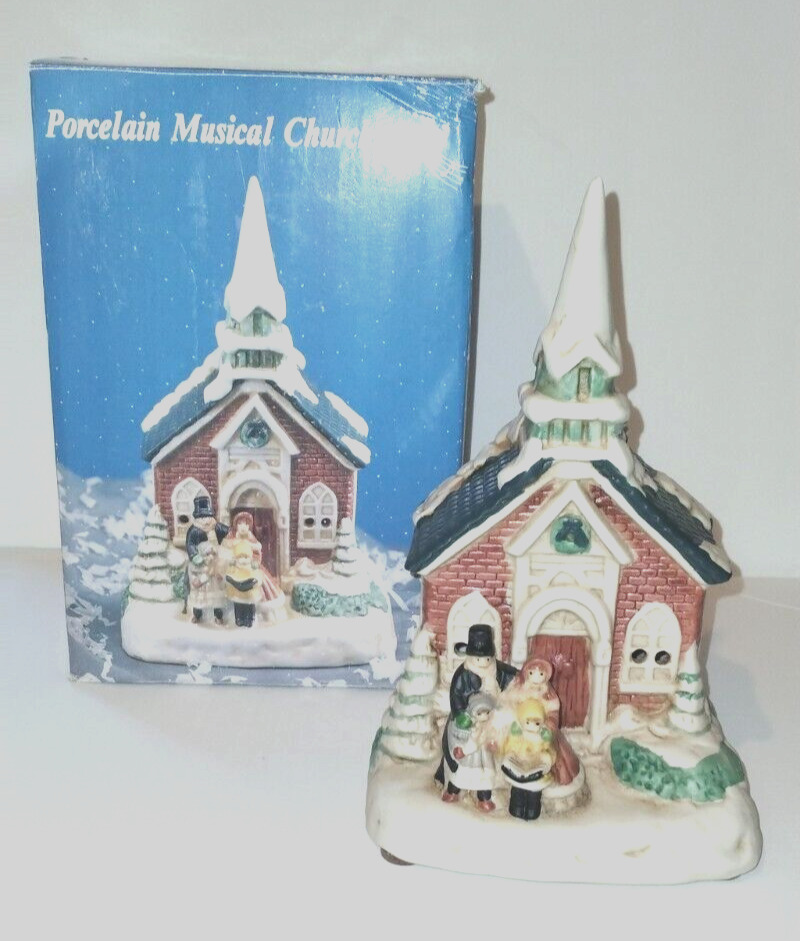 Vintage  Brinn's Musical Santa Is Coming To Town Porcelain Church
