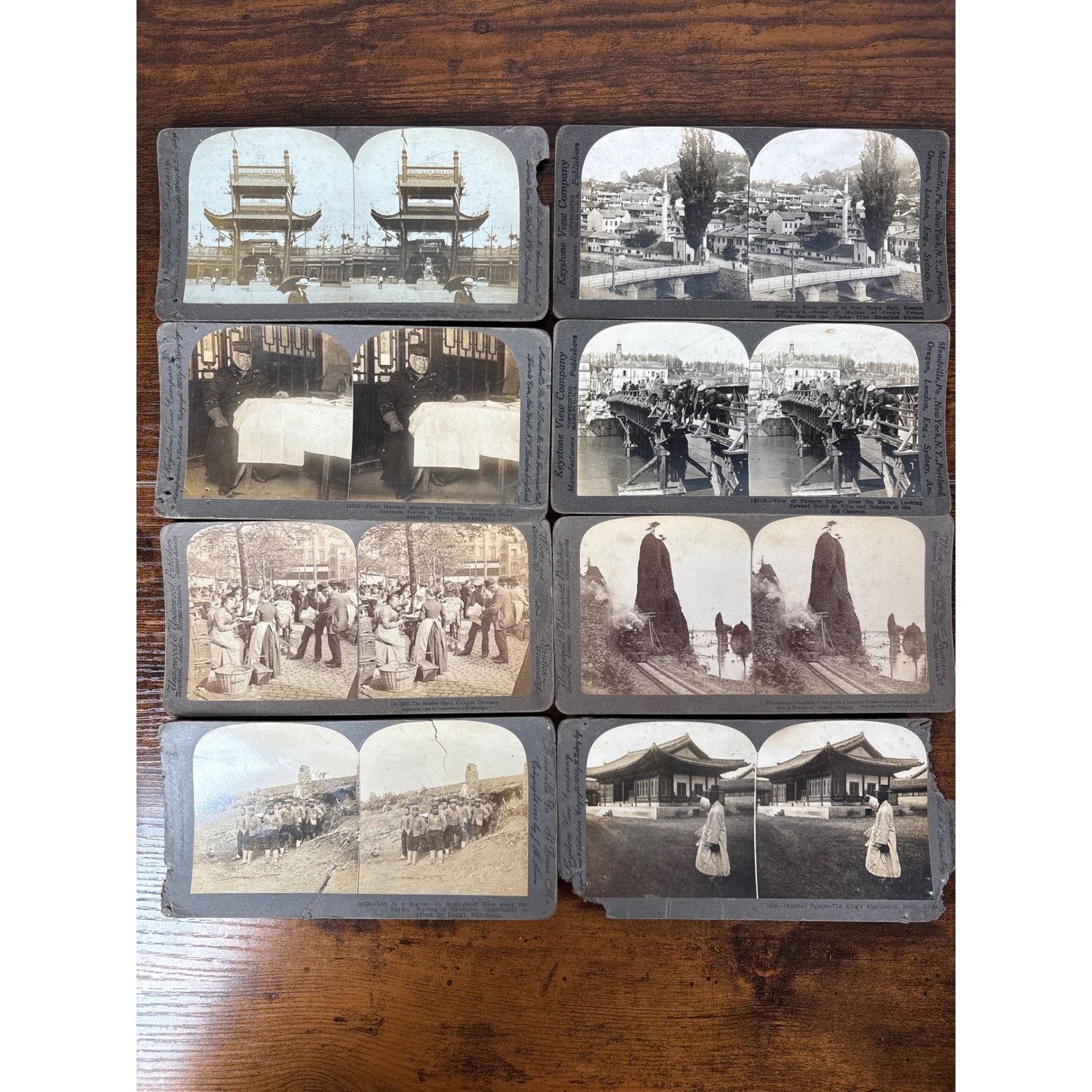 8 Antique Stereoview Cards Keystone Underwood 1904 Worlds Fair Korea WWI History
