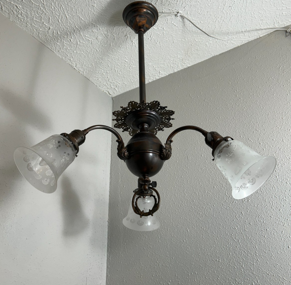 antique victorian 3 light Japanned Brass light Fixture antique victorian 3 light Japanned Brass light Fixture
