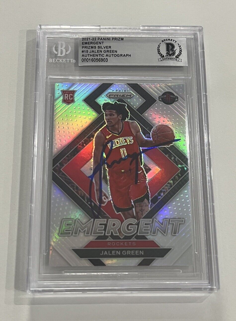 2020-21 JALEN GREEN PANINI PRIZMS SILVER EMERGING ROOKIE RC CARD #15 CAR BGS