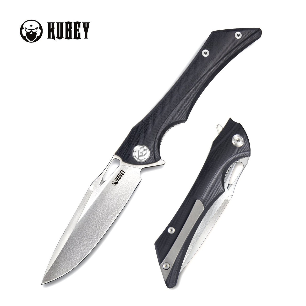 Kubey Raven Liner Lock Folding Knife. Black G-10 Handles KB245A