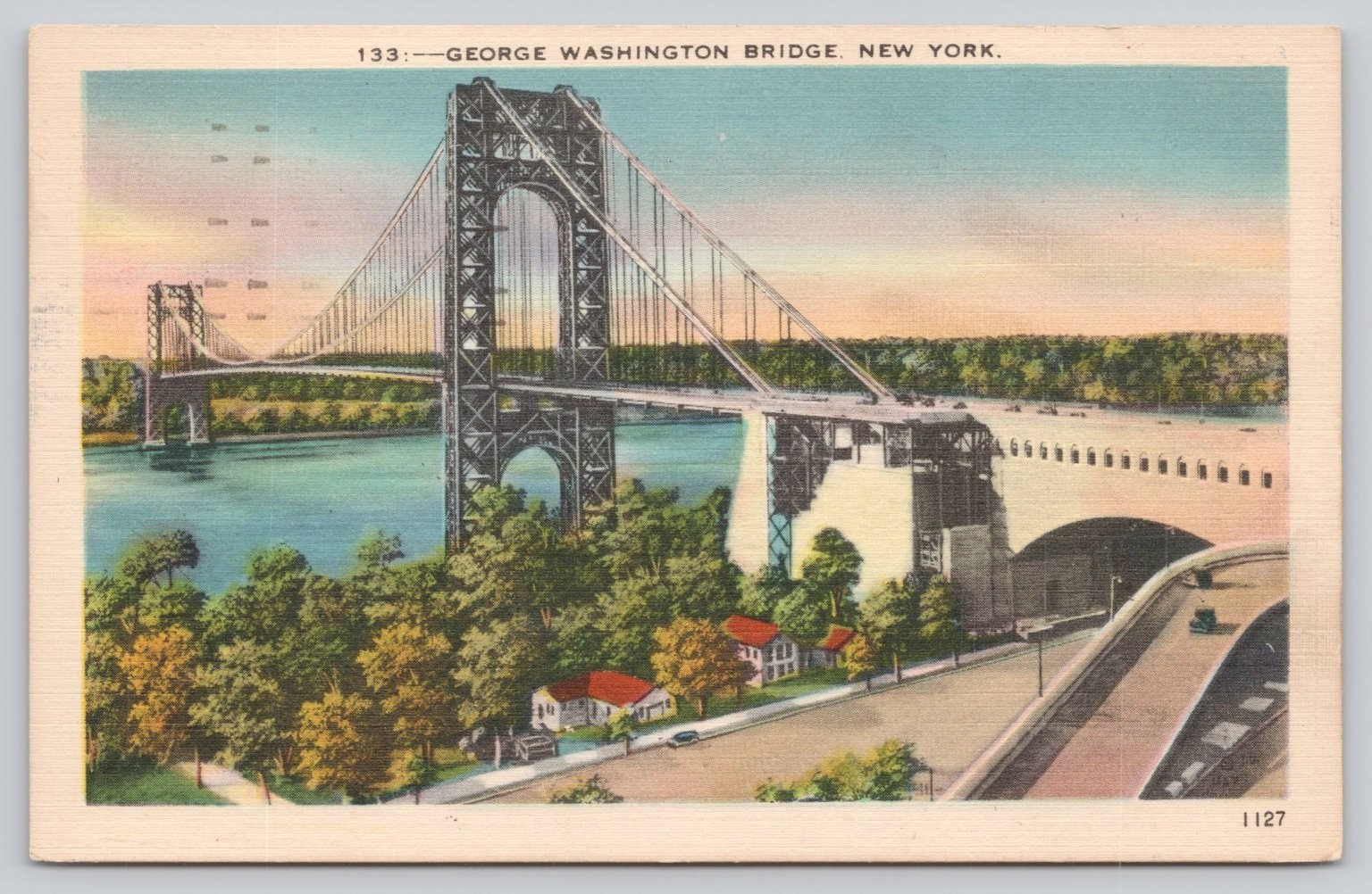 George Washington Bridge New York Linen Postcard 1949 Postmark