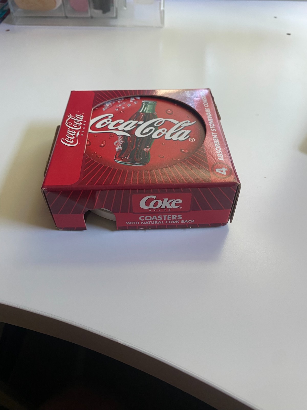Vtg 2000 Coca-Cola Absorbent Stoneware Coasters Natural Cork Back 4pc Set Coke Vtg 2000 Coca-Cola Absorbent Stoneware Coasters Natural Cork Back 4pc Set Coke