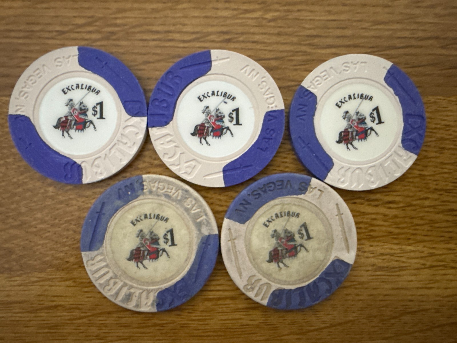 Lot of 5 Vintage Excalibur Casino $1 Poker Chips Las Vegas NV Obsolete Lot of 5 Vintage Excalibur Casino $1 Poker Chips Las Vegas NV Obsolete