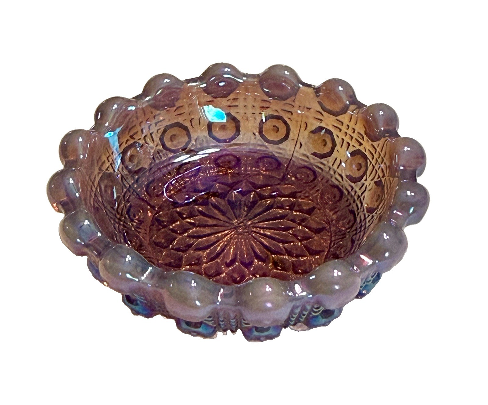 Purple Amethyst Opalescent Carnival LACY DAISY Glass Open Salt Cellar Dip