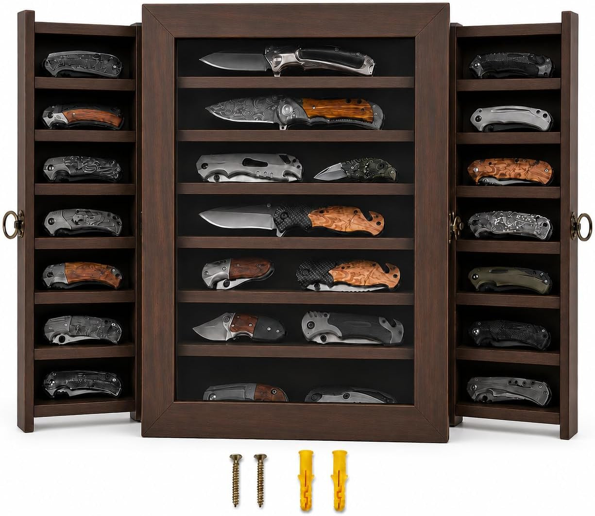 Knife Display Case for Collections, Pine Wood Pocket Knife Display Cabinet with Knife Display Case for Collections, Pine Wood Pocket Knife Display Cabinet with