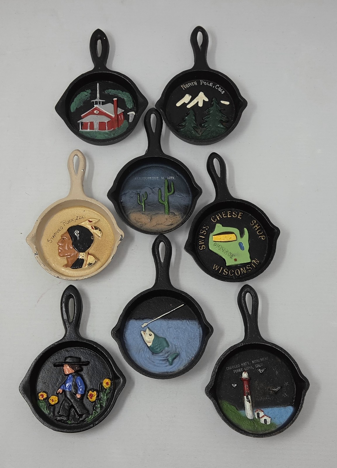 8 Vintage Miniature Souvenir CAST IRON Skillets 8 Vintage Miniature Souvenir CAST IRON Skillets