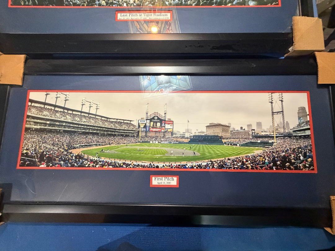 First Pitch at Comerica Park And Last Pitch At Tiger Stadium. Framed Photos. First Pitch at Comerica Park And Last Pitch At Tiger Stadium. Framed Photos.