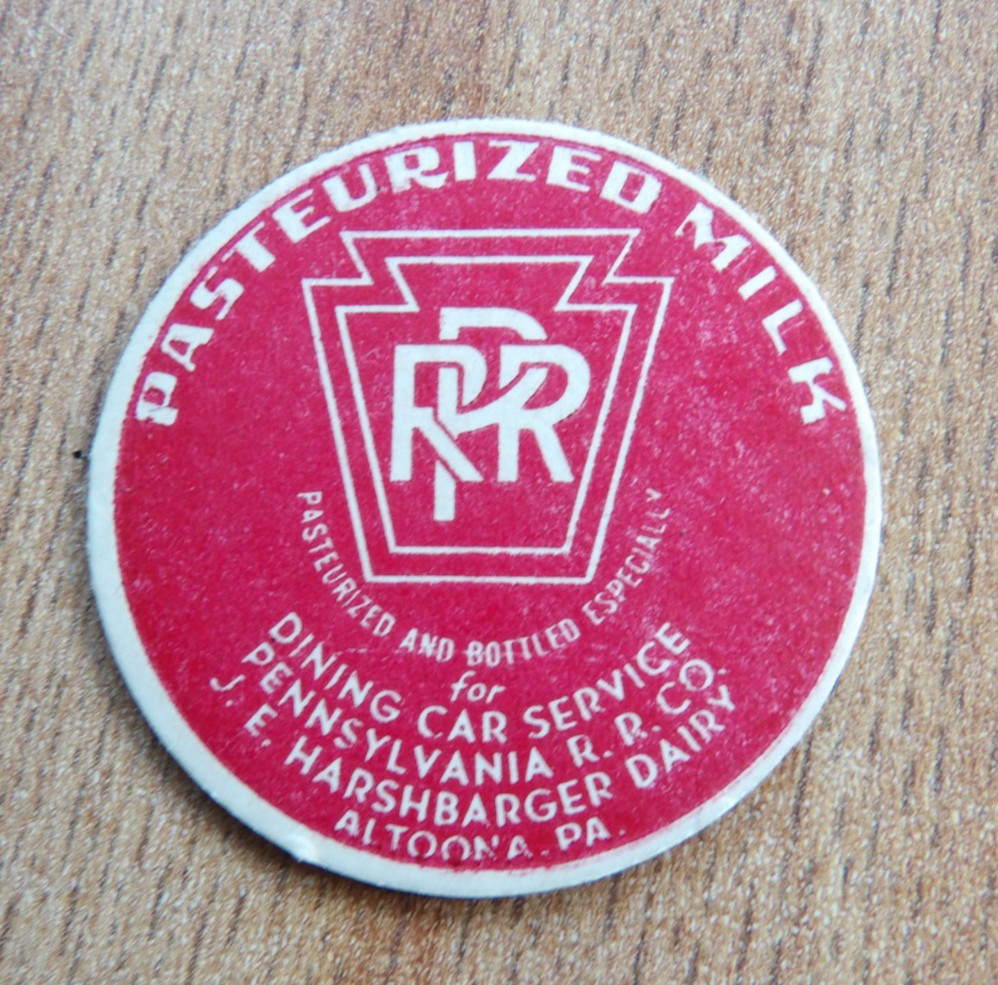 Vintage 1950's PRR Milk Bottle Cap J.E. Harshbarger Dairy Altoona Pa. Railroad Vintage 1950's PRR Milk Bottle Cap J.E. Harshbarger Dairy Altoona Pa. Railroad