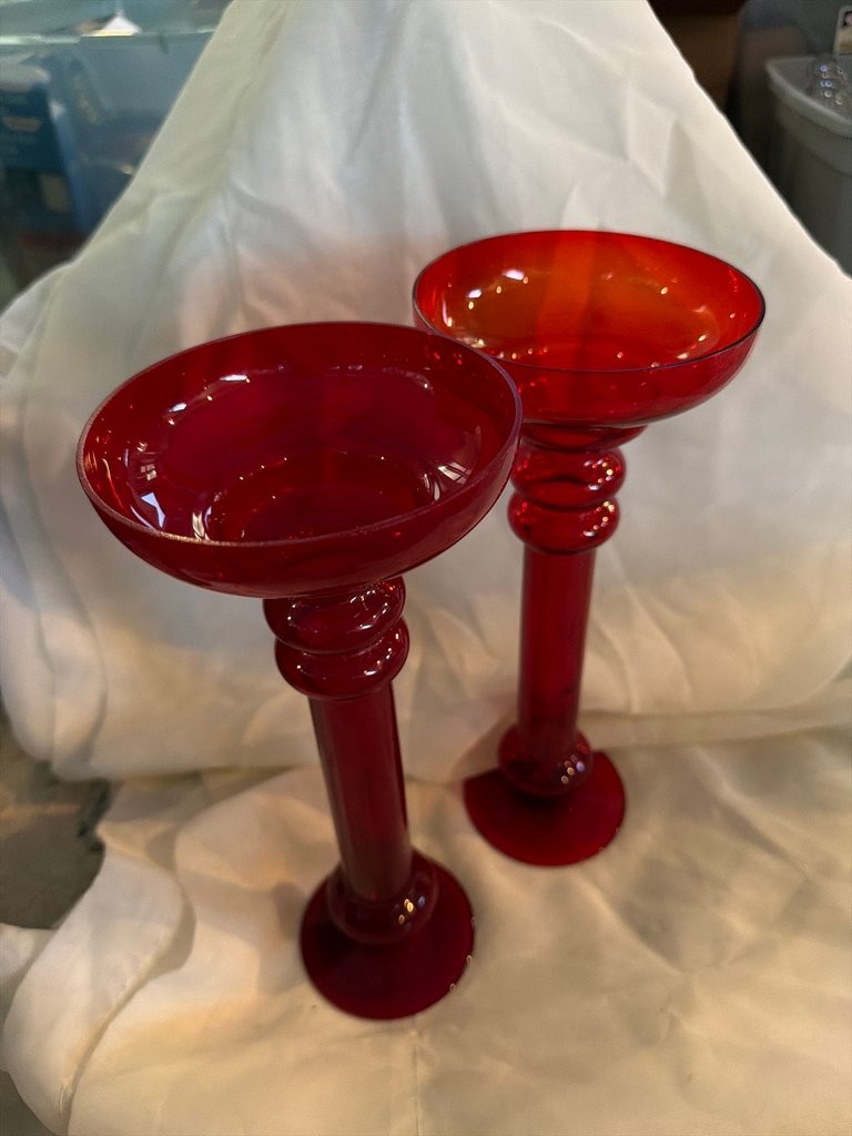 Pair of Vintage Red Glass Candle Holders Pair of Vintage Red Glass Candle Holders
