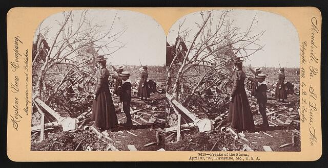 Kirksville Missouri 1899 Storm Damage Stereoview Woman Children Trees