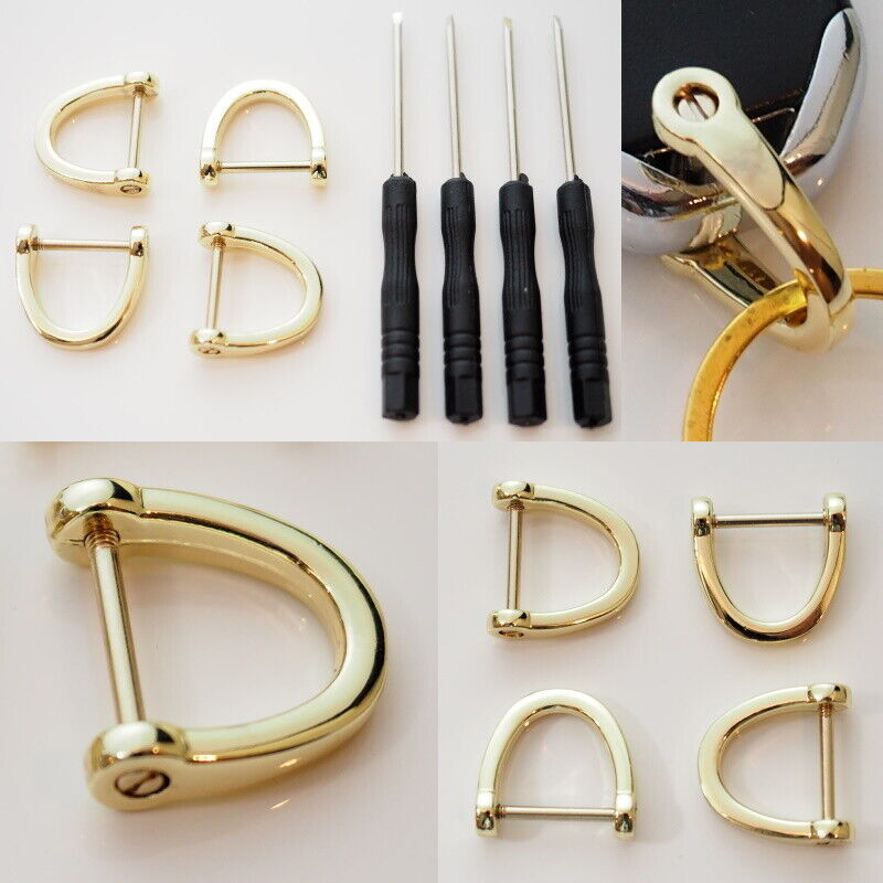 4pcs D-Ring Horseshoe U Shackle Screw Key Ring Fob DIY Leather Craft Gold Color