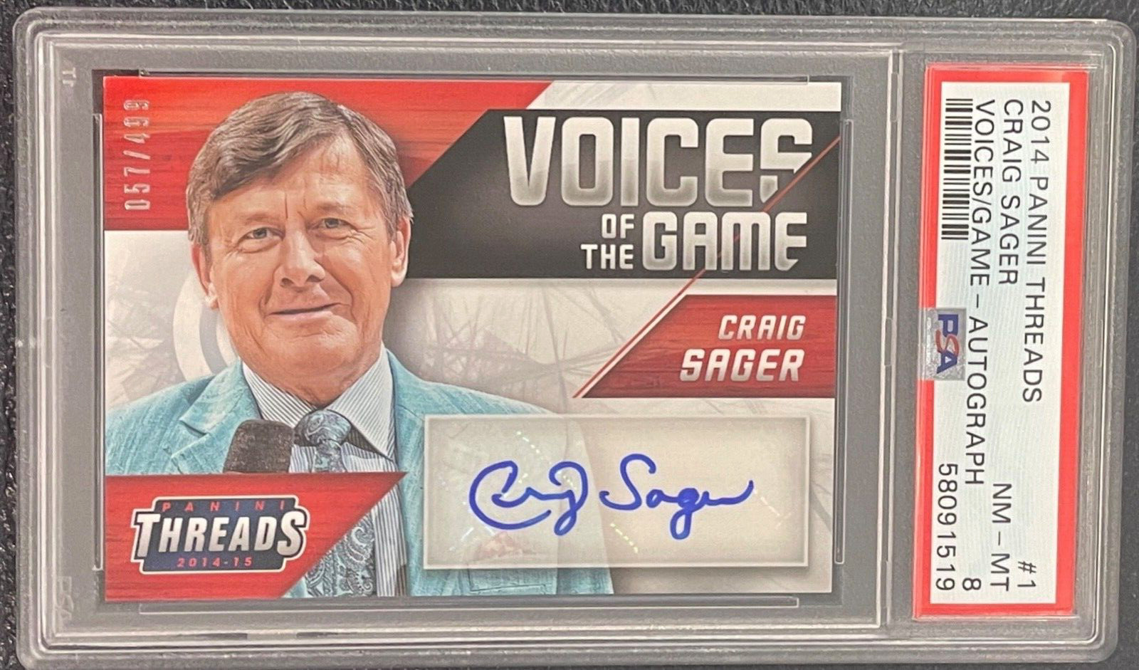 2014-15 Panini Threads Voices of the Game Autographs Craig Sager AUTO /499 PSA 8 2014-15 Panini Threads Voices of the Game Autographs Craig Sager AUTO /499 PSA 8