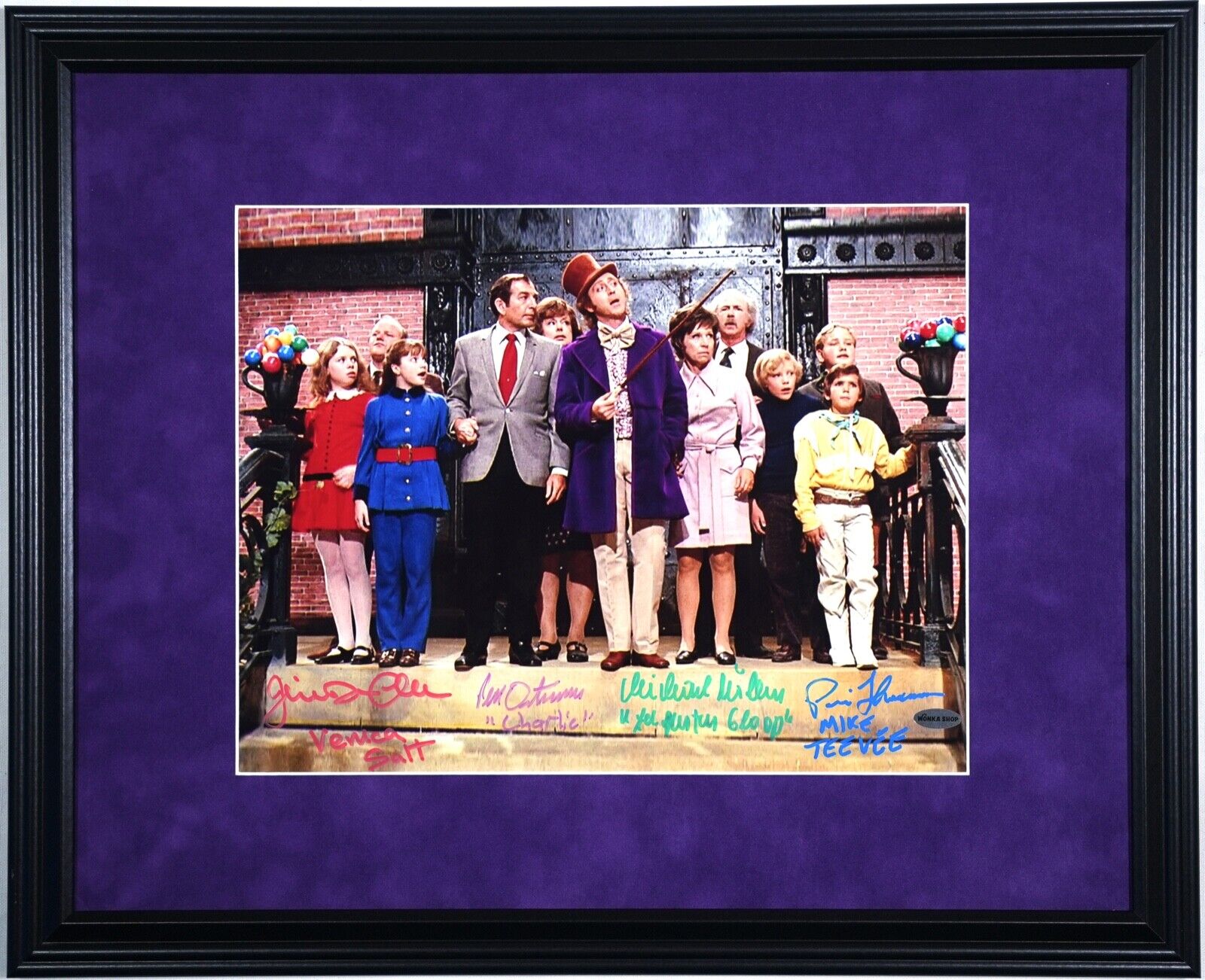WILLY WONKA CHOCOLATE ROOM PHOTO - FRAMED,AUTOGRAPHED, SIGNED BY FOUR 18\