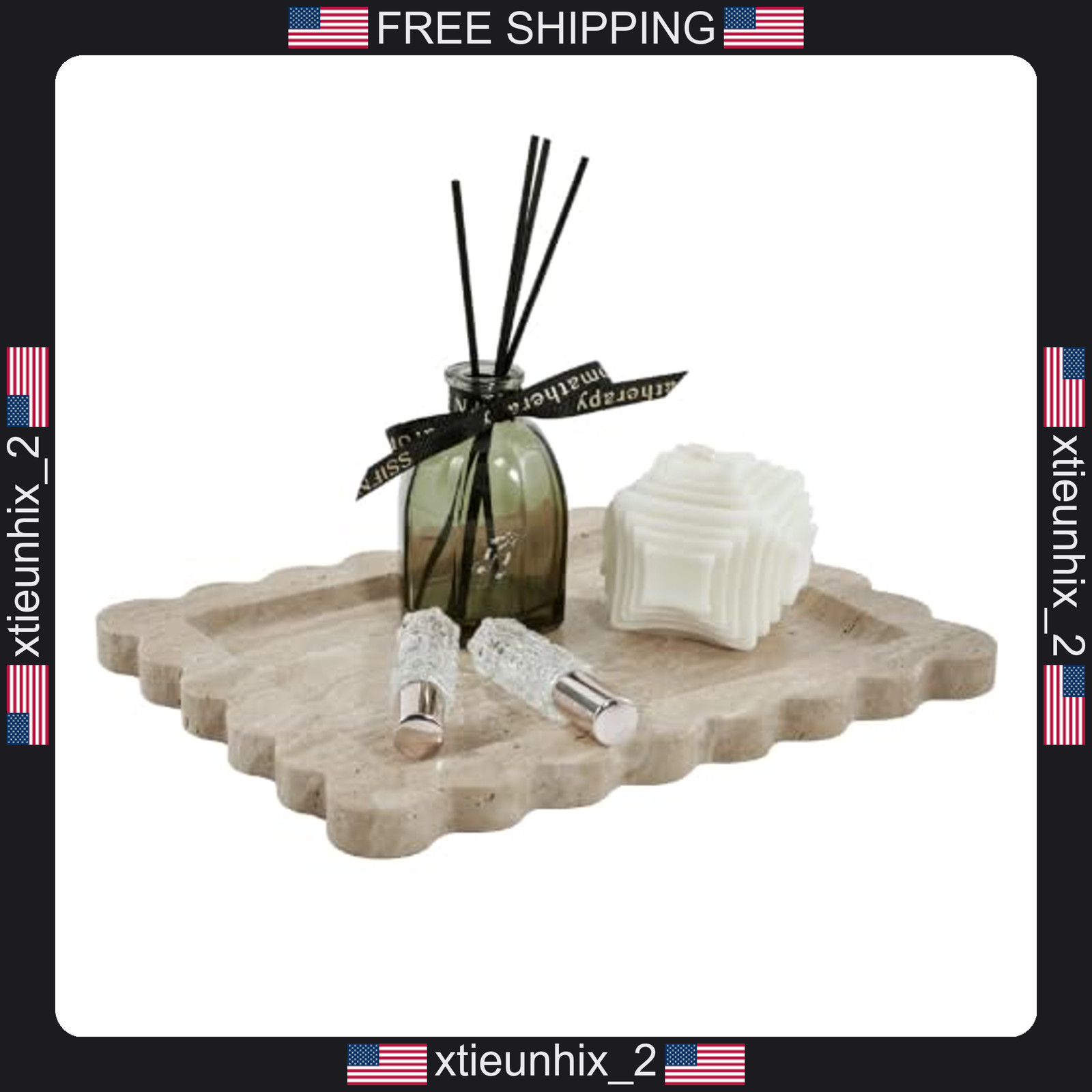 Travertine Vanity Tray 11x8 Inches Beige Natural Stone Organizer