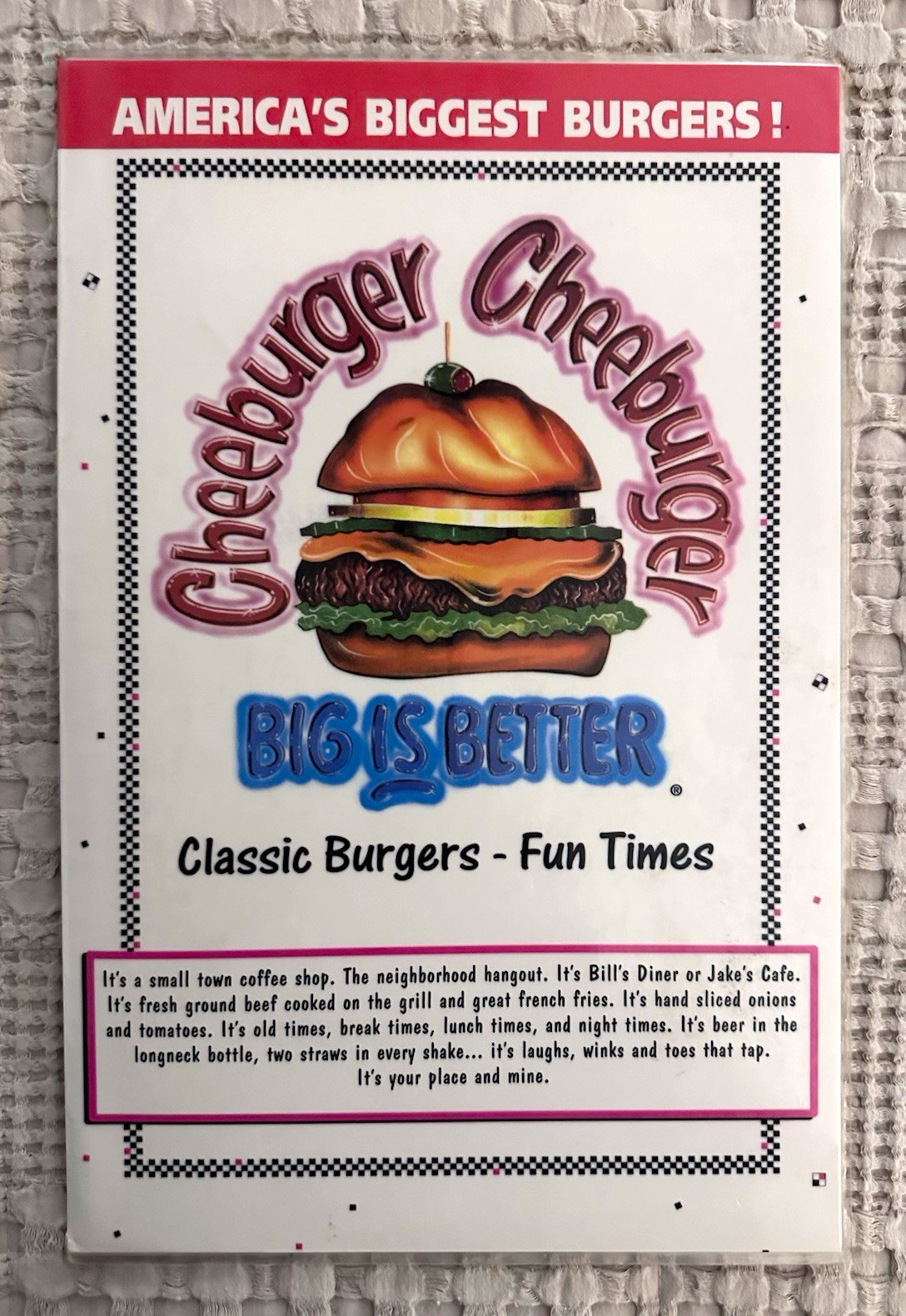 Vintage 1998 Cheeburger Menu Sanibel Island Ft Myers FL Diner 50s Style Vintage 1998 Cheeburger Menu Sanibel Island Ft Myers FL Diner 50s Style