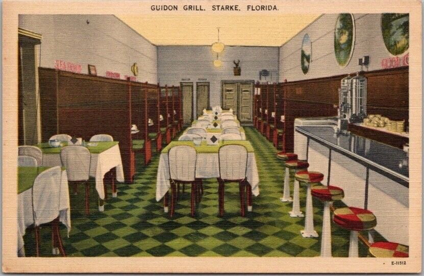 Vintage STARKE, Florida Postcard GUIDON GRILL RESTAURANT / Linen c1940s / Unused