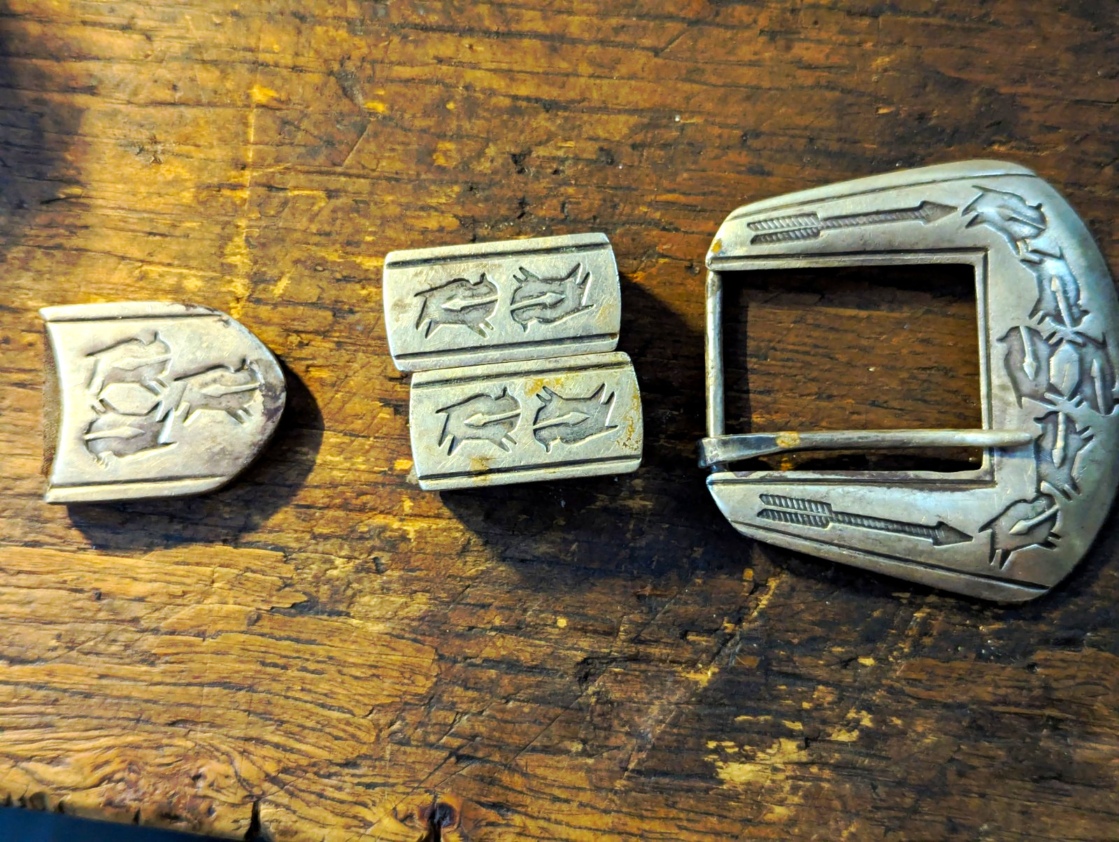 Vintage Old Pawn Heartline Buffalo Native American Silver Belt Buckle Set Vintage Old Pawn Heartline Buffalo Native American Silver Belt Buckle Set