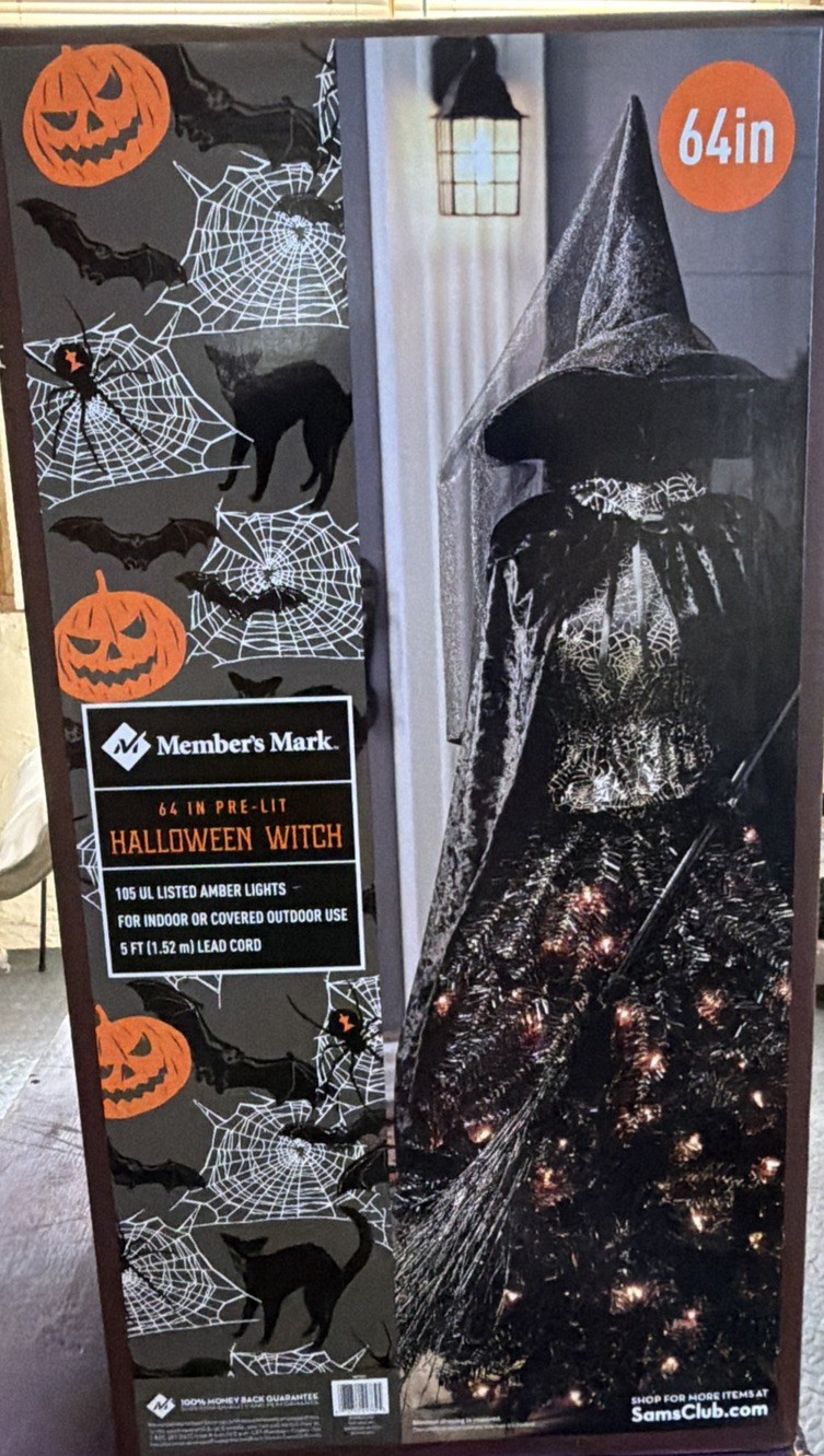 Sam's Member's Mark Black Gold Pre Lit 64 Inch Halloween CHRISTMAS Witch Tree