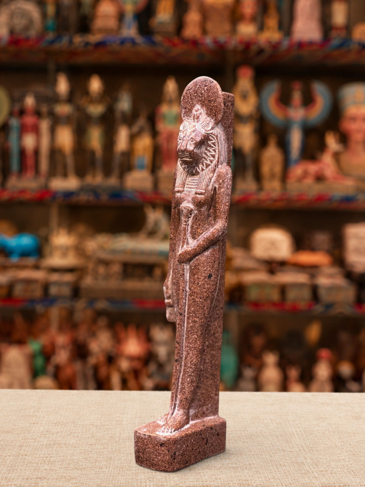 Pharaonic Standing Sekhmet Statue Red Granite Egyptian Decoration