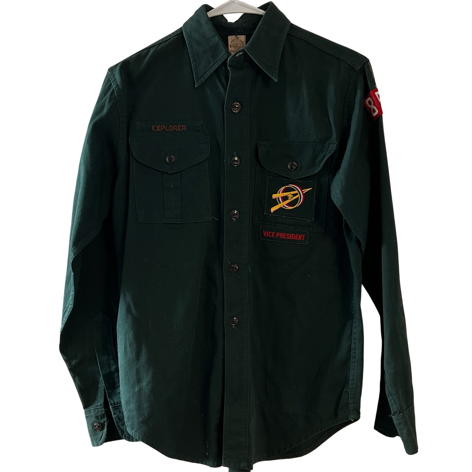 Vintage BSA Boy Scouts of America Explorer Shirt Green Vice President Patch