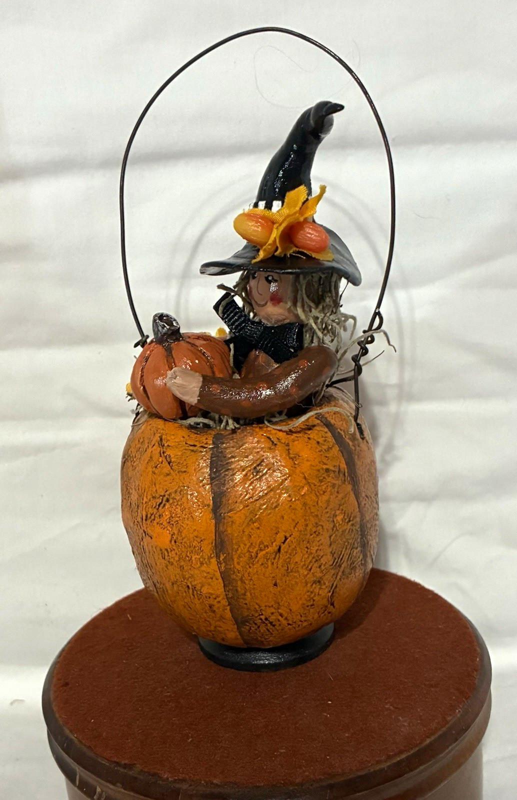 Prim Halloween Folk Art Hand Painted Clay Witch Figurine in Clay Pumpkin CPC2026 Prim Halloween Folk Art Hand Painted Clay Witch Figurine in Clay Pumpkin CPC2026
