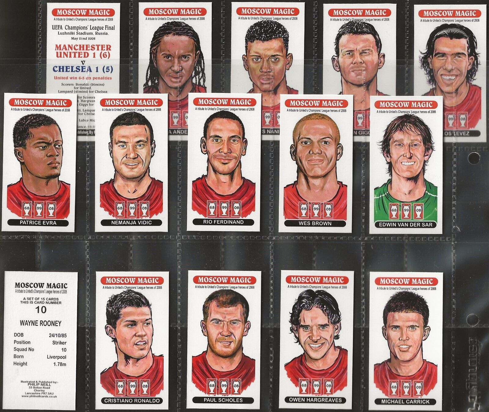 NEILL-FULL SET- FOOTBALL - MOSCOW MAGIC MANCHESTER UNITED 2008 (15 CARDS) 