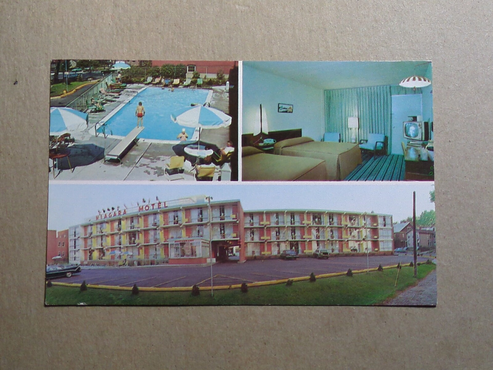 Scott's Niagara Motel Eire PA Tri View Posted Postcard Pool Room Outside Scott's Niagara Motel Eire PA Tri View Posted Postcard Pool Room Outside