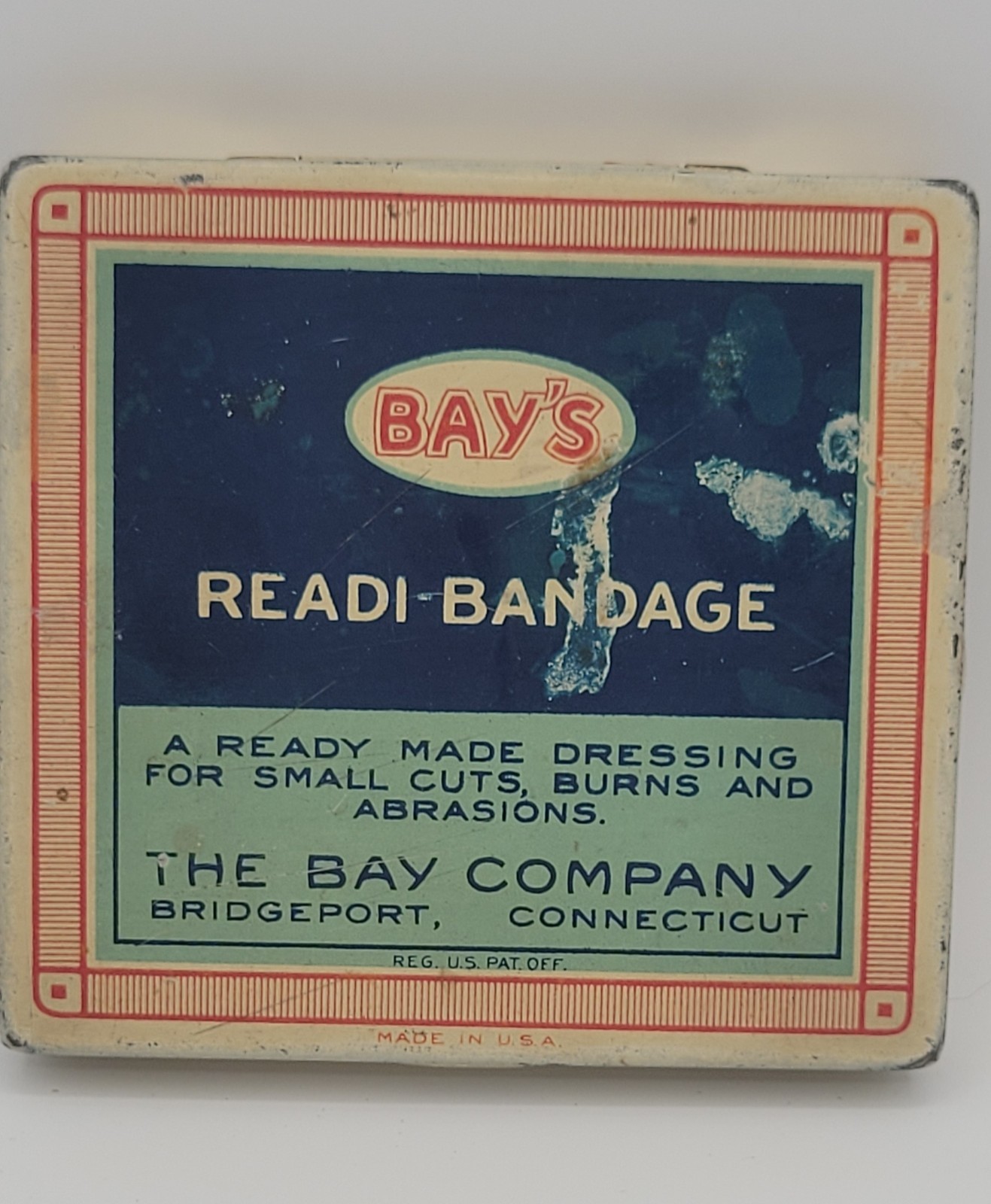 Vintage 1920's Bay's Readi Bandage Hinged Tin Can Collectible WWI RARE Tin Vintage 1920's Bay's Readi Bandage Hinged Tin Can Collectible WWI RARE Tin