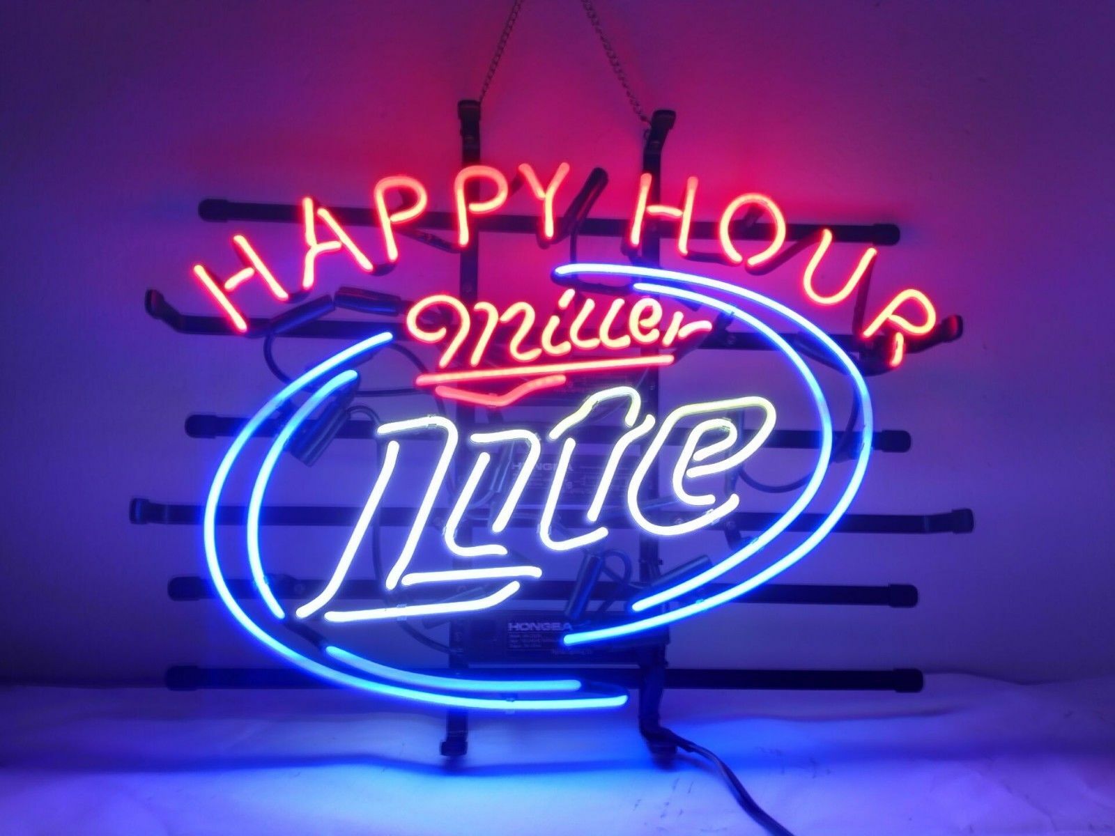 New Miller Lite Happy Hour Neon Light Sign Beer Bar Real Glass Artwork 19\