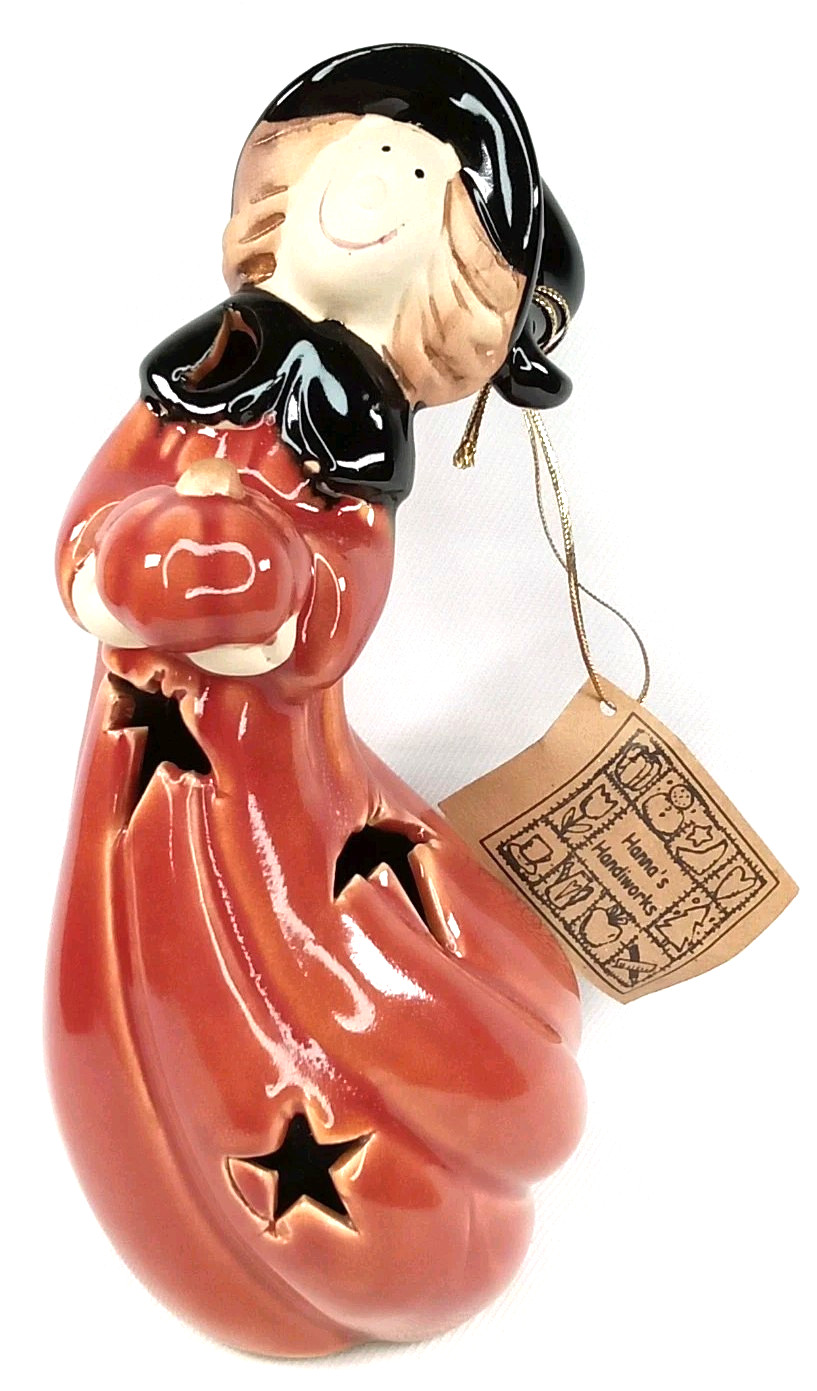 Vintage 1990s Hanna's Handiworks Ceramic Witch Halloween Tealight Candle Holder Vintage 1990s Hanna's Handiworks Ceramic Witch Halloween Tealight Candle Holder