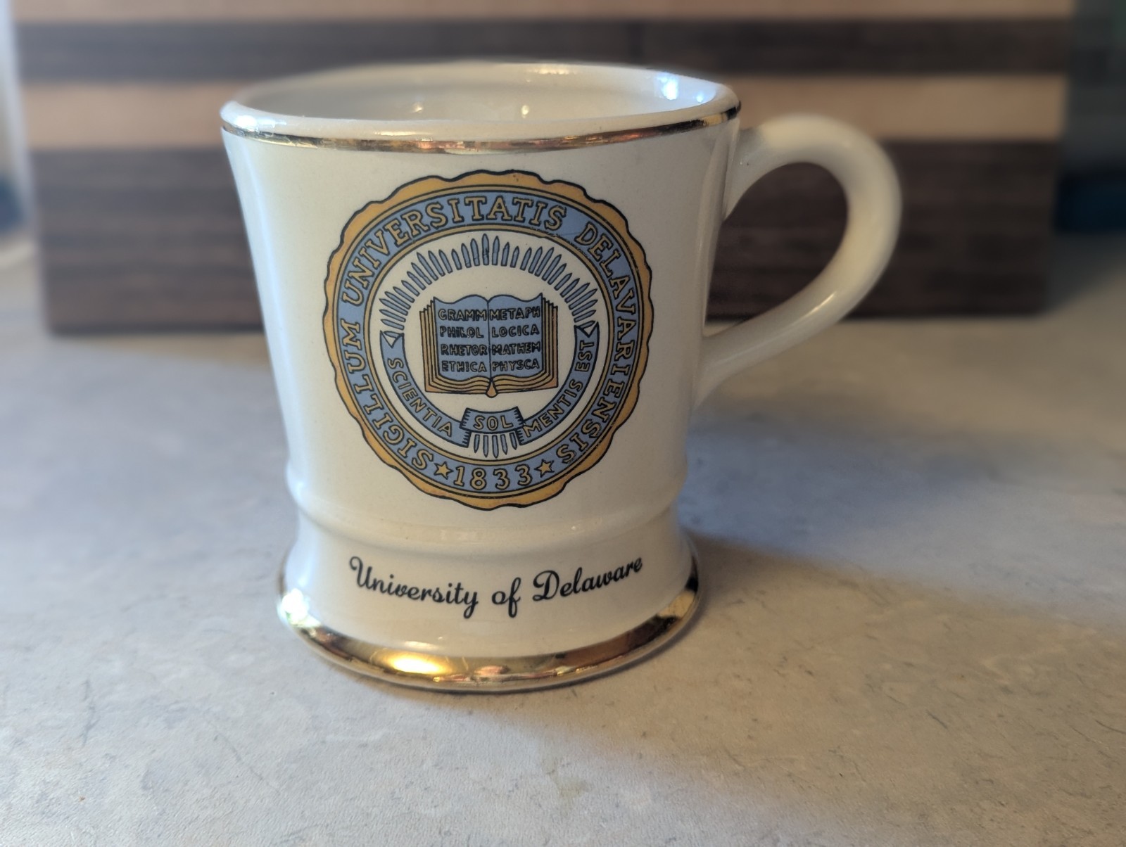 Vtg University of Delaware Ceramic mug Gilt Gold Accents USA Vtg University of Delaware Ceramic mug Gilt Gold Accents USA