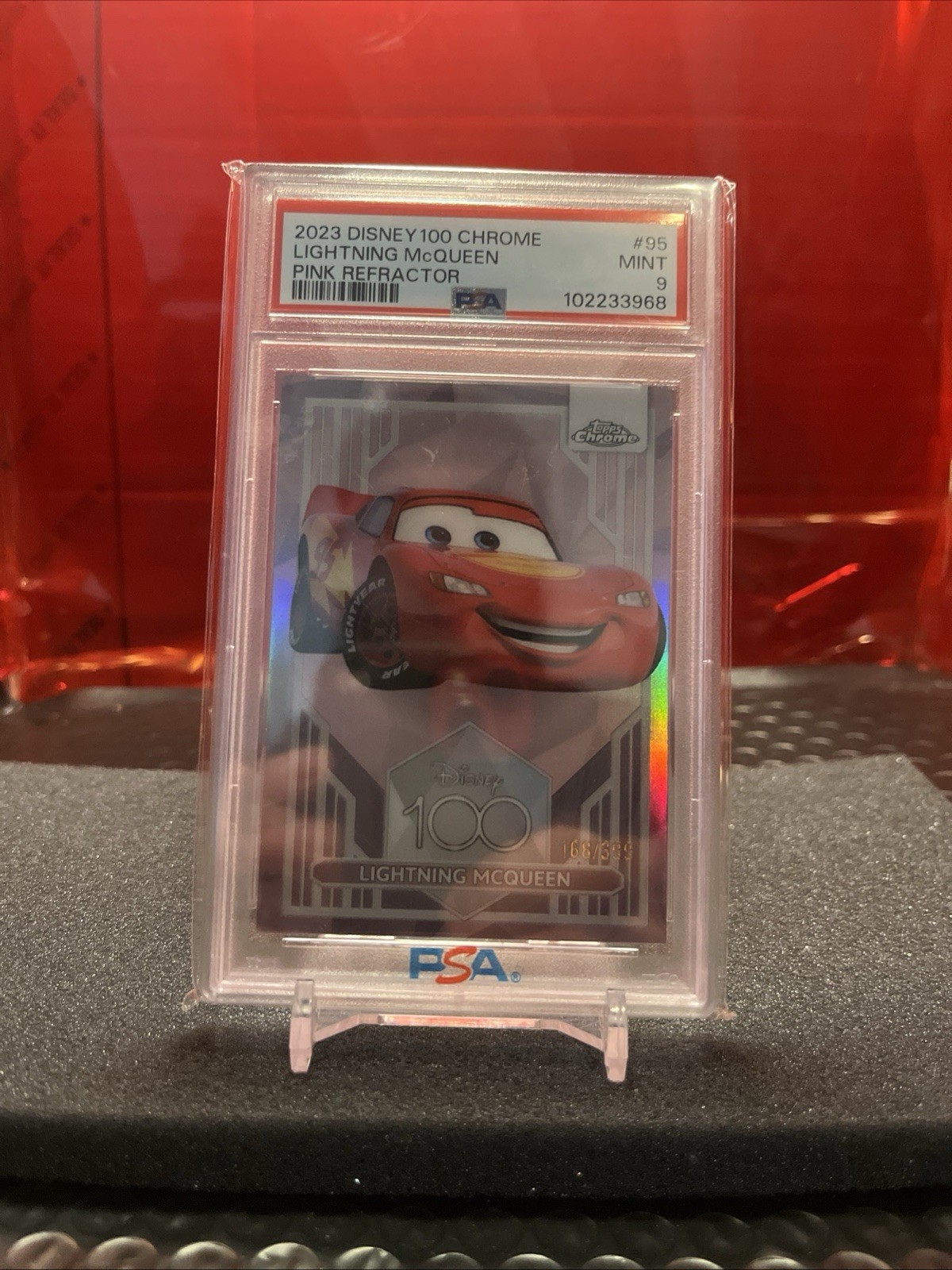 2023 Topps Disney Chrome 100 Lightning McQueen Pink Refractor /399 PSA 9 Mint 2023 Topps Disney Chrome 100 Lightning McQueen Pink Refractor /399 PSA 9 Mint